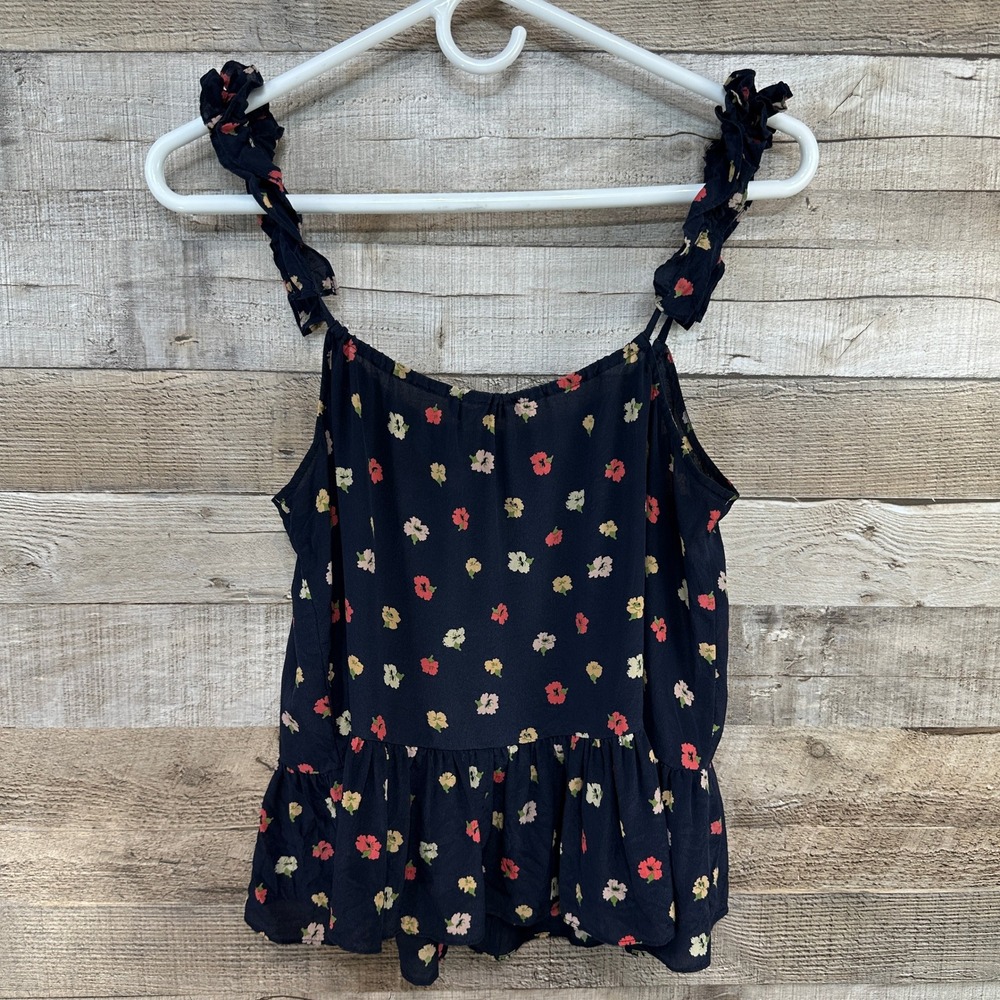 Madewell Silk Ruffle Strap Cami Top Confetti Floral Navy Blue Size 10
